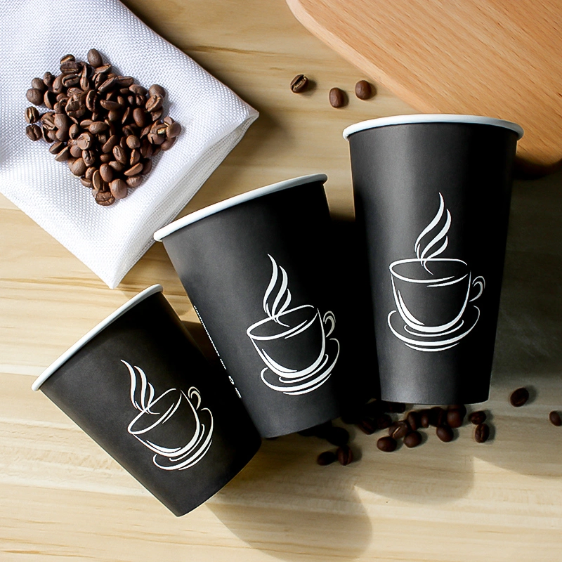 Black Milk Tea Thick Paper Cup Disposable Coffee Cup Hot Drink Takeaway Package Cups Party Favor Beverage Cup with Lids 9oz/14oz/16oz