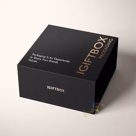 Caja de regalo de embalaje de papel de embalaje de cartón plegable rígido personalizada impresa en negro de lujo al por mayor de China personalizada con magnético
